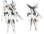 concept_art flat_color from_behind gradius mecha multiple_views no_humans official_art shinkawa_youji simple_background sketch standing turnaround vic_viper_(z.o.e) visor white_background wings zone_of_the_enders zone_of_the_enders_2 