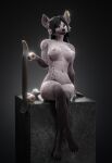3d_(artwork) annoad anthro black_eyeshadow black_hair breasts claws crossed_legs cube_(object) digital_media_(artwork) ear_piercing eyeshadow female fur grey_body grey_fur hair hi_res holding_object holding_skateboard hyena long_hair looking_at_viewer makeup mammal markings medium_breasts mia_(annoad) nipple_piercing nipple_ring nipples nude nude_anthro nude_female piercing pinup pose purple_eyes ring_piercing sitting skateboard solo spots spotted_body spotted_fur spotted_hyena tail thick_thighs vehicle