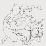 1:1 2025 4_fingers angry anthro big_jim_(dog_man) biped clothed clothing dialogue dog_man_(series) domestic_cat duo english_text eyewear felid feline felis fingers glasses grampa_(dog_man) hi_res male mammal ohmeowgerd overweight simple_background text