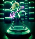 1_horn 3d_(artwork) annoad anthro barely_visible_genitalia barely_visible_pussy big_hair black_clothing black_gloves black_handwear breasts clothing cybernetics cyborg digital_media_(artwork) dragon eyewear female fingerless_gloves genitals ghost glasses gloves glowing glowing_body glowing_genitalia glowing_horn glowing_nipples glowing_pussy glowing_scales green_body green_scales guitar hair handwear hi_res holding_guitar holding_musical_instrument holding_object horn long_hair machine medium_breasts mostly_nude mostly_nude_anthro mostly_nude_female musical_instrument mythological_creature mythological_scalie mythology navel nipples non-mammal_breasts non-mammal_navel non-mammal_nipples open_mouth open_smile pinup playing_music plucked_string_instrument pose pussy scales scalie sevan_(warfaremachine) smile solo spirit standing string_instrument tail thick_thighs wearing_glasses yellow_eyewear yellow_glasses
