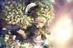  bird blonde_hair eyepatch flower hat james_(vocaloid) male_focus oliver_(vocaloid) sailor_hat solo vima vocaloid yellow_eyes 