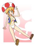  1girl blonde_hair blue_eyes blush breasts cosplay female full_body genderswap large_breasts lucky_star mario_(series) md5_mismatch men_(artist) nintendo panties patricia_martin solo super_mario_bros. toad toad_(mario) underwear white_panties 