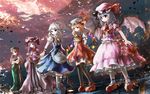  alternate_hairstyle apron arms_behind_back ascot bat_wings blonde_hair blue_eyes blue_hair book braid capelet chinese_clothes cloud crescent crossed_arms dress flandre_scarlet full_moon hair_ribbon hat hat_ribbon hong_meiling izayoi_sakuya laevatein lineup long_hair maid maid_headdress moon multiple_girls patchouli_knowledge purple_eyes purple_hair red_eyes red_hair remilia_scarlet ribbon risutaru shirt short_hair siblings side_ponytail silver_hair sisters skirt skirt_set sky star striped striped_dress tile_floor tiles touhou twin_braids wings 