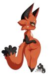 anthro artist_logo artist_name bedroom_eyes belly big_butt biped black_ears black_nose black_tail_tip black_tail_tuft blush butt canid canine cheek_tuft dipstick_tail eyebrows facial_markings facial_tuft femboy fluffy fluffy_tail fox full-length_portrait fur generation_8_pokemon glistening glistening_body hammycheekers head_markings hi_res inner_ear_fluff leg_markings logo looking_at_viewer looking_back male mammal markings narrowed_eyes nickit nintendo orange_body orange_fur pokemon pokemon_(species) portrait pseudo_eyeshadow pseudo_gloves rear_view seductive signature simple_background small_nose socks_(marking) solo tail tail_markings tail_tuft text thick_thighs tuft white_background white_belly white_eyebrows wide_hips yellow_eyes