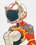  1girl absurdres animal_ears_helmet animal_helmet breasts commentary elliemaplefox helmet highres medium_breasts original simple_background solo space_helmet spacesuit upper_body white_background 