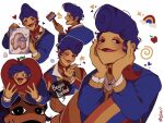  1boy among_us blue_hair colored_skin crewmate_(among_us) looking_at_viewer male_focus mishwell multicolored_pants pants phone pompadour shaded_face solo wally_darling welcome_home_(arg) yellow_skin 