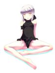  artoria_pendragon_(all) bad_id bad_pixiv_id bare_shoulders barefoot blush bow braid cameltoe fate/stay_night fate_(series) feet frills full_body hair_bow highres inuga_anahoru leotard long_legs looking_at_viewer navel open_mouth pussy_juice saber_alter short_hair silver_hair simple_background sitting solo toes wet wet_clothes white_background yellow_eyes 