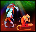 american_shorthair angel anthro black_border bodily_fluids boots border bottomwear brooklyn_hayes canid canine canis clothing coelodontah crop_top crying dachshund demon domestic_cat domestic_dog dress duo felid feline felis female footwear halo hasbro hi_res hunting_dog littlest_pet_shop littlest_pet_shop:_popular lps_339 lps_675 makeup mammal midriff running_makeup savannah_reed shirt shoes skirt tail tears topwear wings