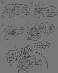 2025 anthro big_jim_(dog_man) biped blush bodily_fluids crying dialogue dog_man_(series) domestic_cat drunk duo english_text eyes_closed eyewear felid feline felis glasses grampa_(dog_man) hi_res male mammal monochrome ohmeowgerd overweight simple_background solo substance_intoxication tears text