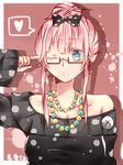  glasses heart heart-shaped_pupils highres jewelry long_hair megurine_luka necklace one_eye_closed pink_hair reinara solo symbol-shaped_pupils vocaloid 