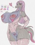 anthro armwear big_breasts breasts choker clothing collar crotchless_leotard curvy_figure exposed_breasts eyelashes eyeshadow female generation_7_pokemon genitals gloves grey_body grey_tail hair hands_on_hips handwear heart_symbol huge_breasts jagged_mouth jewelry latex latex_armwear latex_clothing latex_gloves latex_handwear latex_legwear latex_leotard latex_stockings latex_thigh_highs legwear leotard lingerie lizard long_hair long_tail makeup mature_female necklace nintendo nipples one_eye_closed pink_body pink_clothing pink_eyeshadow pink_gloves pink_hair pink_handwear pink_legwear pink_leotard pink_nipples pink_pussy pink_tail pink_thigh_highs pokemon pokemon_(species) purple_body purple_eyes purple_sclera pussy reptile salazzle scalie selene_(keksnek720) signature small_waist solo standing stockings tail thick_eyelashes thick_thighs thigh_highs voluptuous_anthro voluptuous_female wide_hips wink womb_tattoo zaqudragon