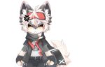 &gt;:&lt; 2023 4_fingers angry annoyed anthro belt biped canid canine canis chest_tuft chinese_text claws clothing coat cross-popping_vein digital_drawing_(artwork) digital_media_(artwork) domestic_dog eyewear eyewear_on_head fangs fingerless_gloves fingers fluffy fluffy_tail front_view frown frown_eyebrows frowning_at_viewer fur gloves goggles goggles_on_head grey_body grey_fur hair handwear hlg7777 hybrid inner_ear_fluff kemono looking_at_viewer male mammal multicolored_body multicolored_fur neck_tuft pawpads paws print_clothing print_shirt print_topwear scarf shaded shirt simple_background solo standing tail teeth text text_on_clothing text_on_shirt text_on_topwear topwear tuft two_tone_body two_tone_fur white_background white_body white_fur white_hair wolf wolfdog yellow_eyes zinosama zipper