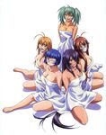  5girls barefoot blush bondage eyecatch eyepatch gag ikki_tousen ikkitousen multiple_girls naked_towel nude ryofu_housen ryomou_shimei ryuubi_gentoku sonsaku_hakufu towel unchou_kan'u wince wink 