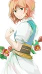  breasts coin flower hair_bobbles hair_ornament obi onozuka_komachi orange_eyes red_hair rose sash short_hair small_breasts smile solo touhou two_side_up unagi77 