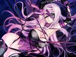  cleavage eyepatch fate/stay_night purple_eyes ribbons rider 