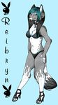  canine clothed clothing collar cute female green_eyes high_heels looking_at_viewer mammal pawprint piercing plain_background playboy skimpy solo standing tattoo tongue tongue_out wolf wolfen89 