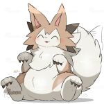 ambiguous_gender belly black_claws blush claws feral fur fur_tuft generation_7_pokemon light_body light_fur lycanroc midday_lycanroc nintendo pokemon pokemon_(species) shadow solo tail tail_motion tailwag text tontaro tuft watermark