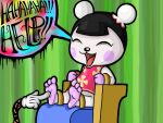 2014 3_toes 4:3 animal_crossing anthro barefoot bear black_hair black_nose chair cheek_spots clothing dialogue disembodied_hand duo eyelashes eyes_closed feet female fur furniture hair laugh lord-reckless mammal nintendo on_chair open_mouth open_smile pekoe_(animal_crossing) pink_clothing pink_shirt pink_topwear plantigrade purple_body purple_fur restrained restrained_arms restrained_feet shirt sitting sitting_on_chair smile soles solo_focus speech_bubble submissive submissive_anthro submissive_female tickle_fetish tickle_torture tickling tickling_feet toes tongue topwear white_body white_fur white_glove