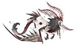  antennae artist_name bairizuomeng black_fur braid claws commentary dragon_wings english_commentary feathered_wings feathers full_body horns mane monster monster_focus multicolored_fur multiple_horns neck_fur original red_fur signature skull_head solo tail twin_braids white_background white_fur wings 