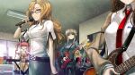  1boy 4girls akiha_rumiho amane_suzuha animal_ears arm_belt band_(music) belt beret bike_shorts black_belt black_ribbon black_shorts black_trim blonde_hair blue_jacket braid breast_pocket breasts brown_hair brown_jacket buttons cat_ears checkered_buckle cleavage closed_mouth collarbone collared_shirt cymbals day dress drill_hair drum drum_set drumsticks electric_guitar expressionless eyelashes eyes_out_of_frame fake_animal_ears fat fat_man frilled_dress frills from_side future_gadget_lab game_cg glasses green_shirt guitar hair_between_eyes hair_over_shoulder hair_tie hashida_itaru hat head_out_of_frame high_collar highres holding holding_drumsticks holding_guitar holding_instrument holding_microphone holding_plectrum huke indoors instrument jacket jacket_partially_removed jitome keyboard_(instrument) kiryuu_moeka leather_belt long_hair long_sleeves looking_down makise_kurisu medium_breasts microphone microphone_stand miniskirt mouth_out_of_frame multiple_girls music necktie non-web_source official_art piano pink_eyes pink_hair plant playing_instrument playing_piano plectrum pocket potted_plant puffy_shorts purple_trim red_necktie ribbon ringed_eyes shirt shorts skirt sleeve_slit small_breasts smile square_pupils standing steins;gate steins;gate:_my_darling&#039;s_embrace track_jacket tsurime twin_braids twin_drills twintails white_shirt yellow_dress yellow_eyes yellow_hat zipper zipper_pull_tab 