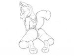 anthro anus back_turned bottomless butt canine clothed clothing female half-dressed jackal joshua_frinkle looking_at_viewer looking_back mammal os presenting presenting_hindquarters pussy raised_tail sketch solo tail 
