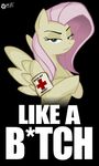 &dagger; black_background cross crossed_arms english_text equine female fluttershy_(mlp) friendship_is_magic hair looking_at_viewer mammal medic my_little_pony pegasus pink_hair plain_background red_cross solo teal_eyes text wings wolfjedisamuel 
