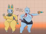 anthro asian_mythology belly bodysuit bottomwear breasts clothing convenient_censorship crossgender dialogue east_asian_mythology female hi_res japanese_mythology level-5 mammal multiple_poses mustelid mythology navel noirebun otter pose ranged_weapon raygun skinsuit slightly_chubby slightly_chubby_female solo spacesuit spats spirit tail thick_thighs tight_clothing towel towel_around_neck united_states_of_america usapyon_(yo-kai_watch) weapon yellow_bodysuit yellow_clothing yellow_skinsuit yo-kai_watch yokai