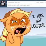  animal_ears ask_jappleack blonde_hair english_text equine female feral friendship_is_magic green_eyes hair hat horse hotdiggedydemon looking_at_viewer mammal my_little_pony pony text tumblr 