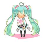  :d ^_^ ahoge chibi closed_eyes detached_sleeves green_hair happy hatsune_miku heart heart_ahoge jun_(spitfire) long_hair open_mouth shadow skirt smile solo thighhighs twintails very_long_hair vocaloid 