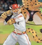 anal anal_penetration anthro baseball_bat baseball_cap baseball_uniform bat_(object) black_spots blush bulge cheetah clothed clothed_male clothing detailed_bulge dr.kiyo felid feline fur genital_outline hat headgear headwear hi_res kemono male male_penetrated mammal markings penetration penis_outline solo sportswear spots spotted_body spotted_fur spotted_markings spotted_tail tail tail_markings tentacle_in_ass tentacle_penetration tentacles underwear uniform yellow_body yellow_fur