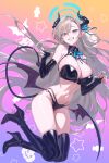  1girl absurdres alternate_costume asuna_(blue_archive) asymmetrical_bangs bare_shoulders bat_background black_boots black_bra black_choker black_panties blonde_hair blue_archive blue_eyes blue_halo blue_nails blue_ribbon blush boots bra breasts choker claw_pose commentary demon_girl demon_horns demon_tail demon_wings detached_collar fangs fingernails full_body gradient_background grin halloween halo hidis0086 highres horns large_breasts long_fingernails long_hair looking_at_viewer mole mole_on_breast nail_polish navel panties pointy_ears pumpkin revision ribbon shiny_clothes shiny_skin smile solo star_(symbol) star_symbol_background stomach tail teeth thigh_boots thighs underwear very_long_hair wings 