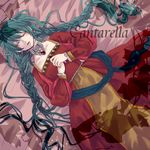  bed_sheet braid cantarella_(vocaloid) closed_eyes green_hair hands_on_own_chest hatsune_miku jewelry long_hair lying necklace solo twin_braids twintails very_long_hair vocaloid yoshiichi 