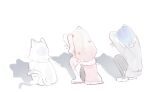 3girls animal_ears arms_up black_leggings black_skirt blonde_hair blue_hair cat_ears cat_girl cat_shadow_puppet_(meme) cat_tail chi_kan100 clothes_around_waist facing_away from_behind grey_jacket grey_shorts hair_ornament heart heart_hair_ornament hood hoodie jacket kedarui_aashii kimi_no_koto_ga_dai_dai_dai_dai_daisuki_na_100-nin_no_kanojo knees_up leggings leggings_under_shorts long_hair long_sleeves meme multiple_girls nakaji_uto nekonari_tama ohananomitsu_high_school_uniform ohananomitsu_middle_school_uniform one_side_up pink_sweater pink_thighhighs school_uniform shadow shirt shoes short_hair shorts simple_background sitting skirt squatting sweater sweater_around_waist tail thighhighs white_background white_hair white_hoodie white_shirt white_shoes 