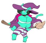 2025 4_toes anaugi anthro bell bell_collar belly belly_overhang big_belly big_breasts black_lips bottomwear breasts broom broom_riding chest_tuft claws cleaning_tool clothed clothing collar domestic_cat feet felid feline felis female fur green_hair hair hair_over_eye hat headgear headwear hi_res huge_breasts humanoid_feet leg_warmers legwear lips magic_user mammal mira_(edencoven) overweight overweight_anthro overweight_female plantigrade short_hair simple_background sitting skirt solo tail teal_body teal_fur thick_thighs toe_claws toes topwear tube_top tuft white_background wide_hips witch witch_costume witch_hat