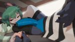 16:9 4k absurd_res anthro biped black_body blue_body blue_penis blue_scales bottomwear bottomwear_down clothing duo erection eyebrows fingers genitals green_eyes green_hair grey_body hair hi_res kayden_(mawmain) male male/male mammal meatshaq multicolored_body murid murine penis pink_nose rat reptile rodent scales scalie shaq_(meatshaq) snake topwear widescreen