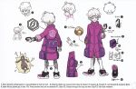  1boy bag bede_(pokemon) closed_mouth coat concept_art curly_hair dynamax_band gloves hand_in_pocket hard-translated holding holding_poke_ball leggings male_focus official_art oversized_clothes pocket pointing_out_the_details poke_ball pokemon pokemon_swsh purple_coat simple_background smug third-party_edit translated watch white_background white_hair wristwatch 