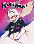 absurd_res anthro atlus bat bat_wings big_ears bisexual_pride_colors bracelet clothing eugief eyewear glasses heismay_noctule hi_res humor jewelry lgbt_pride lgbt_pride_month male mammal membrane_(anatomy) membranous_wings metaphor:_refantazio missconductr pride_colors pun red_eyes sega shirt solo topwear white_body wings