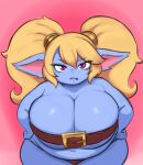 belly belt big_breasts blonde_hair breasts cleavage clothed clothing female hair huge_breasts huge_hips humanoid humanoid_pointy_ears league_of_legends navel overweight overweight_female overweight_humanoid pigtails pointy_ears poppy_(lol) riot_games short_stack solo squishcap tencent thick_thighs thong underwear wide_hips yordle