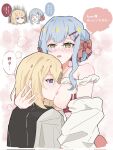  2girls aver_(yumenokessho) bad_id bad_twitter_id bang_dream! biting biting_nipple blonde_hair blue_hair blush breast_sucking breasts clothes_lift corrupted_twitter_file doloris_(bang_dream!) gloves grabbing_another&#039;s_breast groping highres large_breasts macadmia01 medium_hair misumi_uika multiple_girls nipple_stimulation nipples open_mouth pink_background purple_eyes red_gloves saliva shirt shirt_lift speech_bubble sweat sweets_paradise togawa_sakiko translation_request white_background white_shirt yellow_eyes yumenokessho yuri 