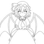  arms_behind_back bad_id bad_pixiv_id greyscale hat highres lineart monochrome remilia_scarlet solo tome_(wolf) touhou transparent_background wings 