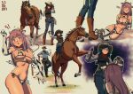  2girls animal_ears animal_print bags_under_eyes bell bikini black_hair blush bottle breasts cow_ears cow_girl cow_horns cow_print cow_print_bikini cow_print_gloves cow_print_sleeves cow_print_thighhighs cowbell fake_horns gloves green_eyes hair_between_eyes horns katou_asuka kuroki_tomoko long_hair milk milk_bottle multiple_girls neck_bell open_mouth print_bikini print_gloves print_thighhighs santiagodraws smile swimsuit thighhighs watashi_ga_motenai_no_wa_dou_kangaetemo_omaera_ga_warui! yuri 