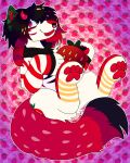 4:5 canid canine canis chowmalgamation colorful_background domestic_dog emo_haircut facial_piercing feral fluffy fluffy_tail food fruit hi_res horn mammal markings nose_piercing pawpads paws piercing plant red_pawpads septum_piercing solo sparklefur sparkles sparkling_eyes strawberry striped_markings stripes tail