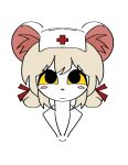 anthro blonde_hair blush breasts clothing eyes_closed female fur hair hat headgear headwear house_mouse lorna_(terrible_mouse) mammal milana1313 mouse murid murine nurse nurse_clothing nurse_headwear rodent smile solo terrible_mouse white_body white_fur