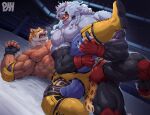 abs absurd_res animal_head animal_humanoid anthro bandai_namco big_muscles blood bodily_fluids bulge claws clothed clothing crossover duo felid fight fighting_ring for_a_head fur hi_res humanoid image_comics invincible_(image_comics) jaguar king_(tekken) leg_grab lion male mammal muscular muscular_anthro muscular_male nipples open_mouth pantherine partially_clothed pecs physen quads sweat sweaty_body tail tekken thokk_(invincible) vein veiny_muscles white_body white_fur wrestler wrestling