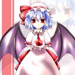  akina_(schism) arms_behind_back bad_id bad_pixiv_id blue_hair colorized hat highres red_eyes remilia_scarlet solo touhou wings zoom_layer 