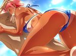  ass beach-ku_volley_massive_to_miniskirt_to_sperma beach_volleyball_massive_miniskirt_and_sperm bikini breasts censored clothed_female_nude_male cum cum_in_mouth dark_skin fellatio hand_on_head hinako_(beach-ku) hinako_(beach_volleyball) kodamashi large_breasts oral swimsuit tan tanline 