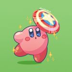  1boy aimaay artist_name blush captain_america:_brave_new_world commentary english_commentary green_background highres holding holding_shield kirby kirby_(series) marvel marvel_rivals shadow shield solo star_(symbol) 