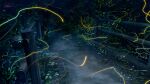  absurdres banishment commentary_request dark fence fireflies foliage highres no_humans original outdoors path scenery signature wooden_fence 