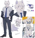absurd_res anthro black_clothing black_footwear black_shoes clothed clothing footwear fully_clothed fur hair hi_res kemono male male/male necktie solo sski_0 white_body white_clothing white_fur white_hair