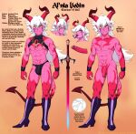 2025 abs anthro athletic athletic_anthro athletic_male bulge clothing demon demon_humanoid english_text erection flaccid foreskin genitals gold_(metal) gold_jewelry greatsword hair hi_res high_boots horn humanoid jewelry long_hair male model_sheet nails naughtyjester penis pointy_ears red_body red_eyes red_skin retracted_foreskin sharp_nails solo spade_tail tail text underwear white_hair yellow_sclera